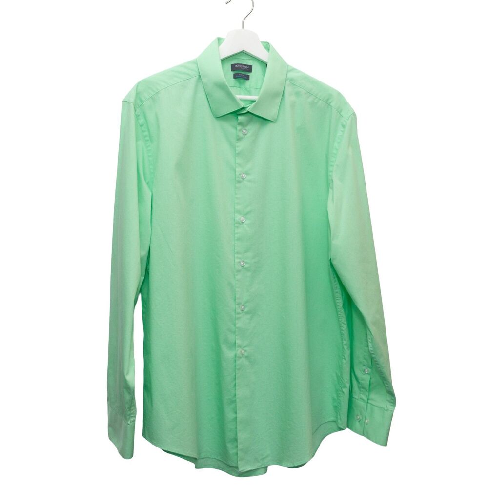 Madison Men's 17-17.5 34-35 XL Slim Fit Dynamic Cooling Dress Shirt Mint Green - Picture 6 of 7